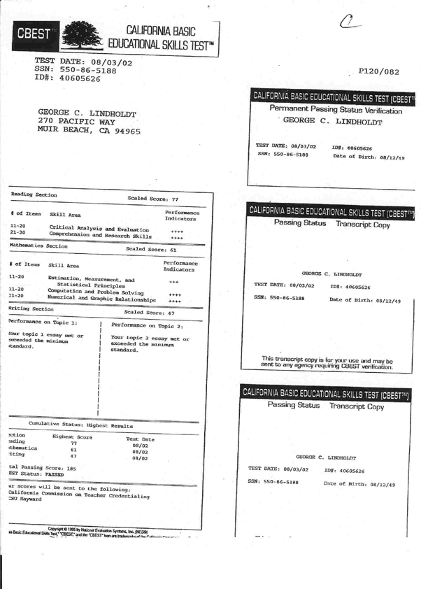 california knowledge test passing score